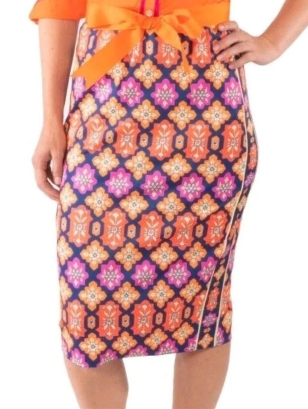 Gretchen Scott $125 Halveli Aztec Multi Bright Colored Skirt Sz Lg